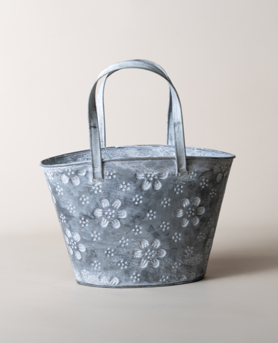 Floral Pattern Handheld Basket Wrought Iron Flower Pot