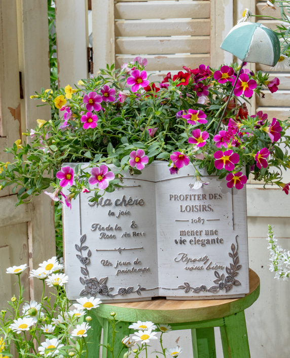 White Book-shaped Resin Flower Pot - Garden Decor Planter