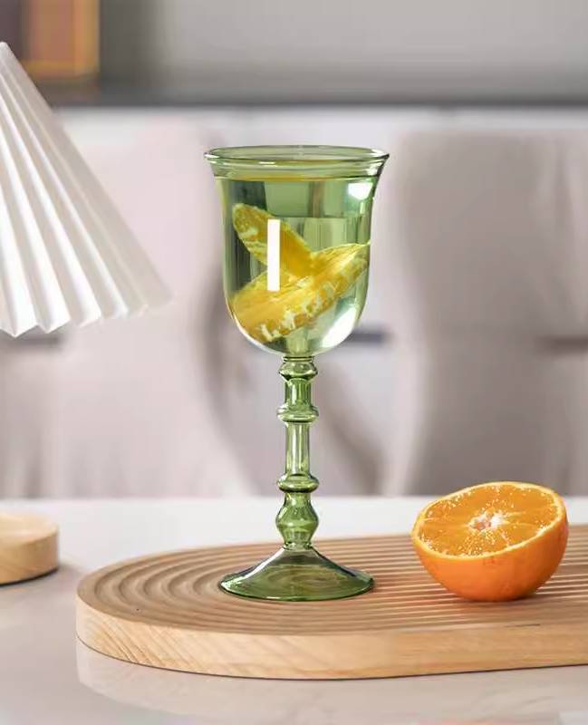 Colored Glass Stemmed Wine Glasses Set of 2
