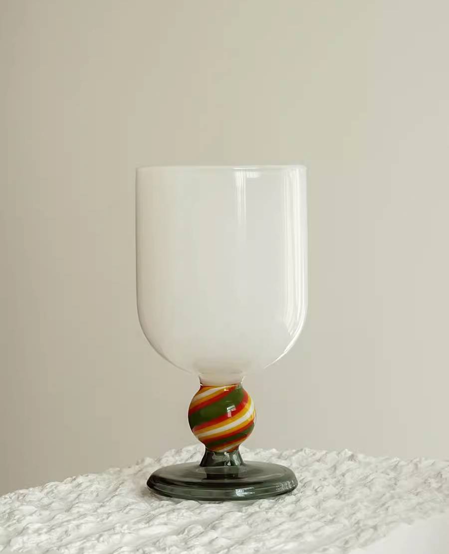 Multi-Color Bead Heat-Resistant Glass Juice and Wine Cup Set of 2