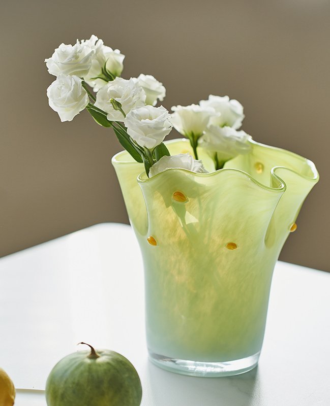 Fun Wavy Rim Handmade Artistic Glass Vase