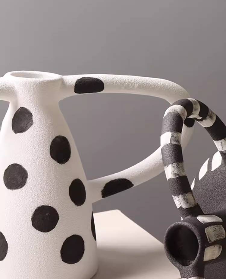 Artistic Hand-Painted White Polka Dot Resin Vase