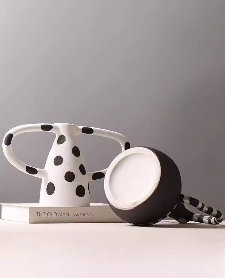 Artistic Hand-Painted White Polka Dot Resin Vase