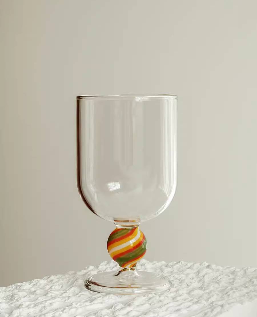 Multi-Color Bead Heat-Resistant Glass Juice and Wine Cup Set of 2