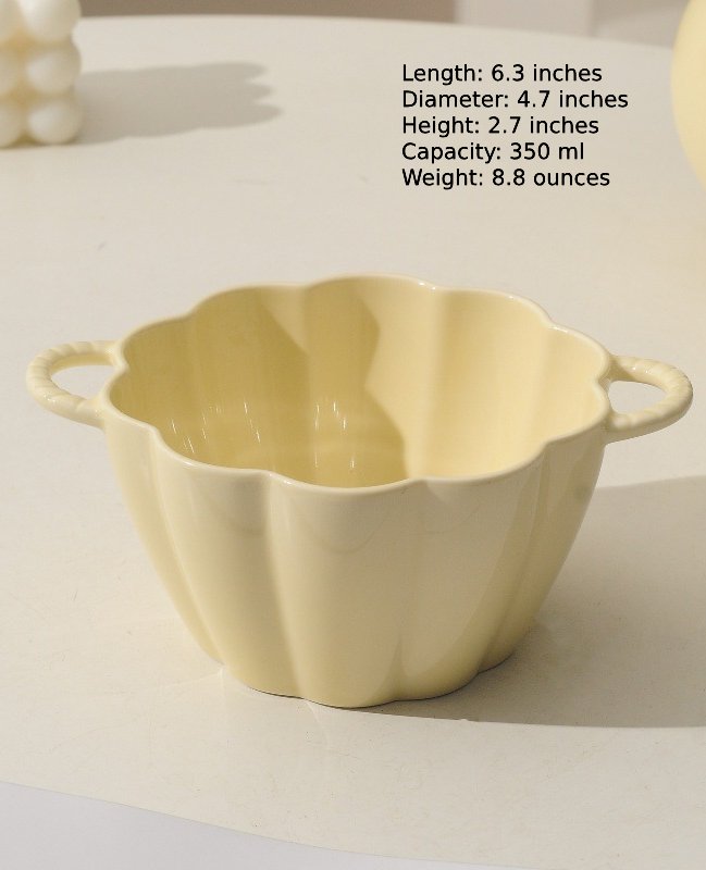 Creamy Yellow Ceramic Double-Handled Soup Bowl