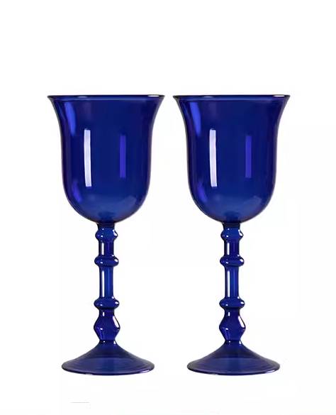 Colored Glass Stemmed Wine Glasses Set of 2