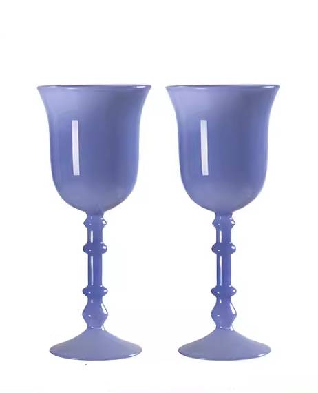 Colored Glass Stemmed Wine Glasses Set of 2