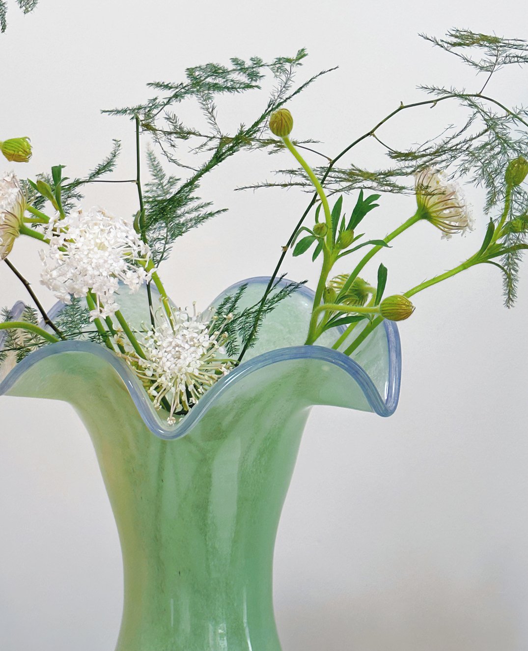 Mint Green Vintage High-Stem Handmade Glass Vase
