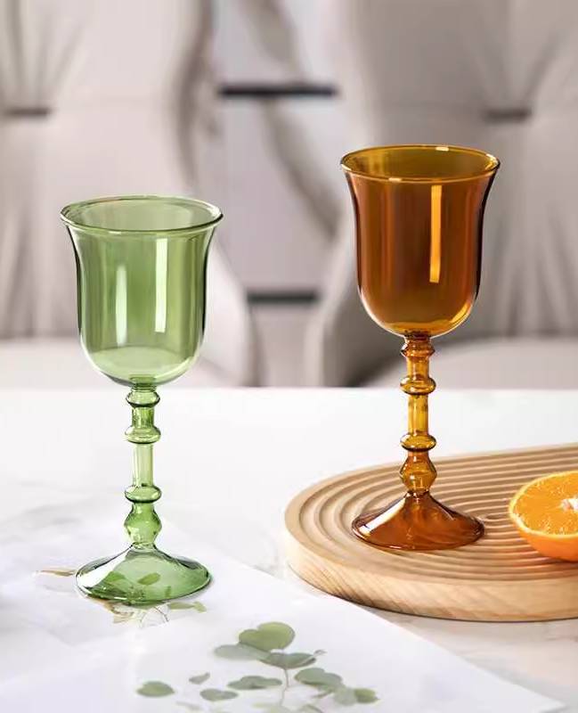 Colored Glass Stemmed Wine Glasses Set of 2
