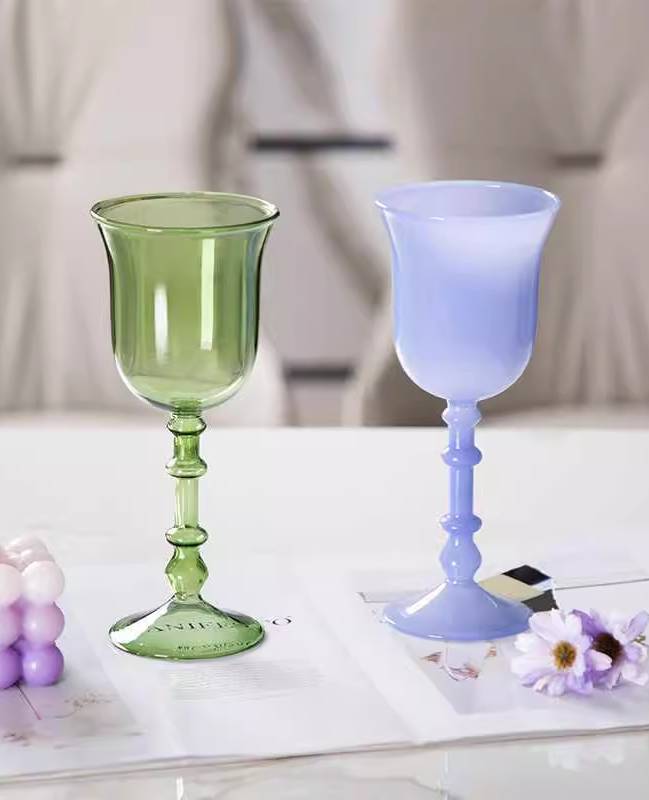 Colored Glass Stemmed Wine Glasses Set of 2