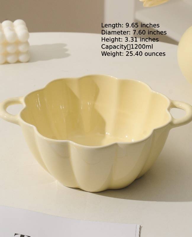 Creamy Yellow Ceramic Double-Handled Soup Bowl
