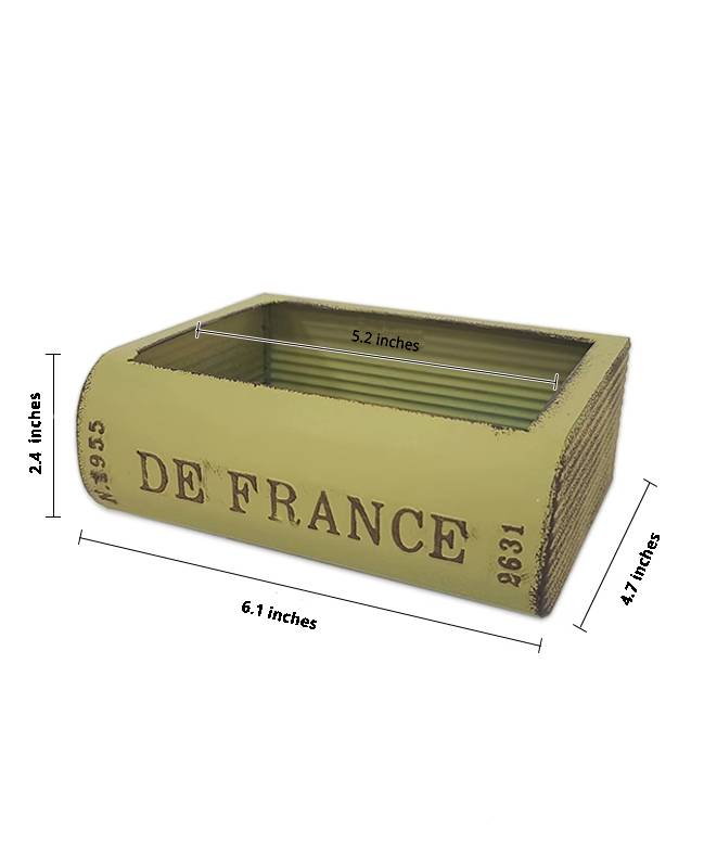 Vintage Farmhouse Style Iron Planter for Succulents with Antique Book Design
