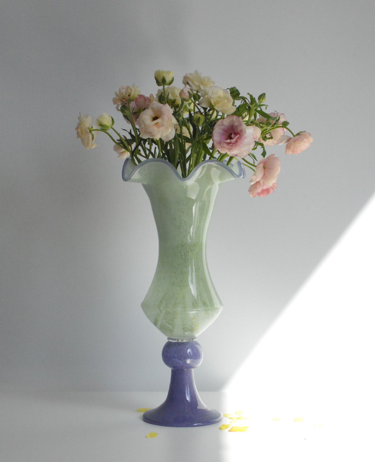 Mint Green Vintage High-Stem Handmade Glass Vase
