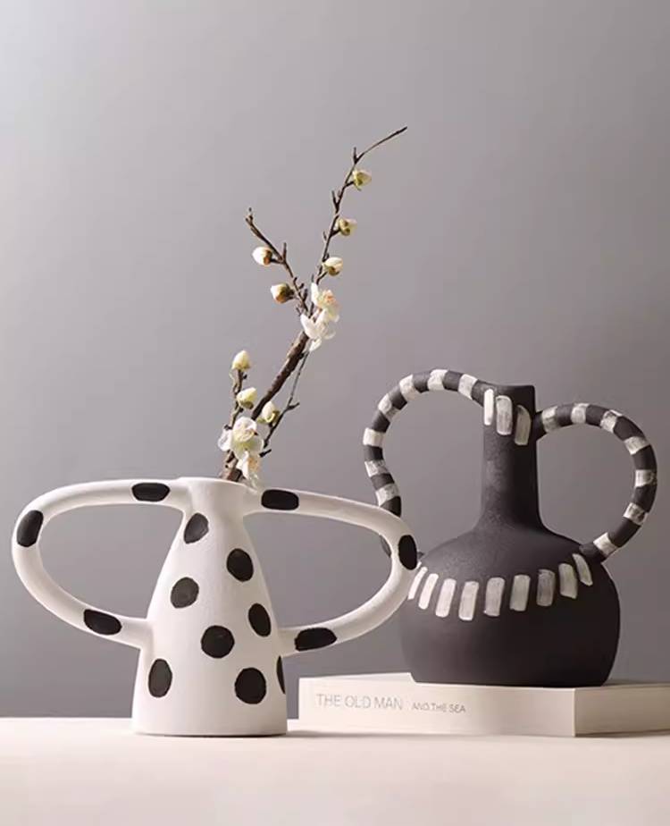 Artistic Hand-Painted White Polka Dot Resin Vase