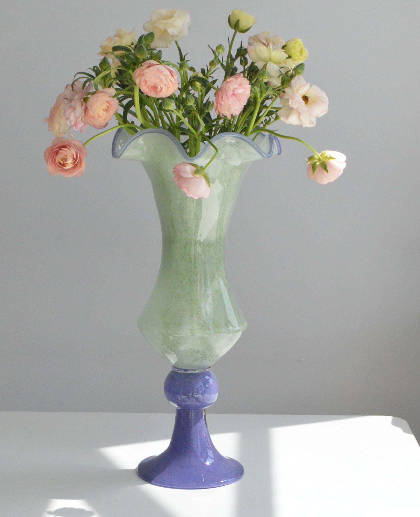 Mint Green Vintage High-Stem Handmade Glass Vase