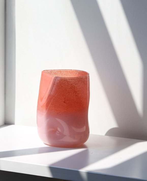 Orange-Pink Gradient Cylindrical Handmade Glass Vase