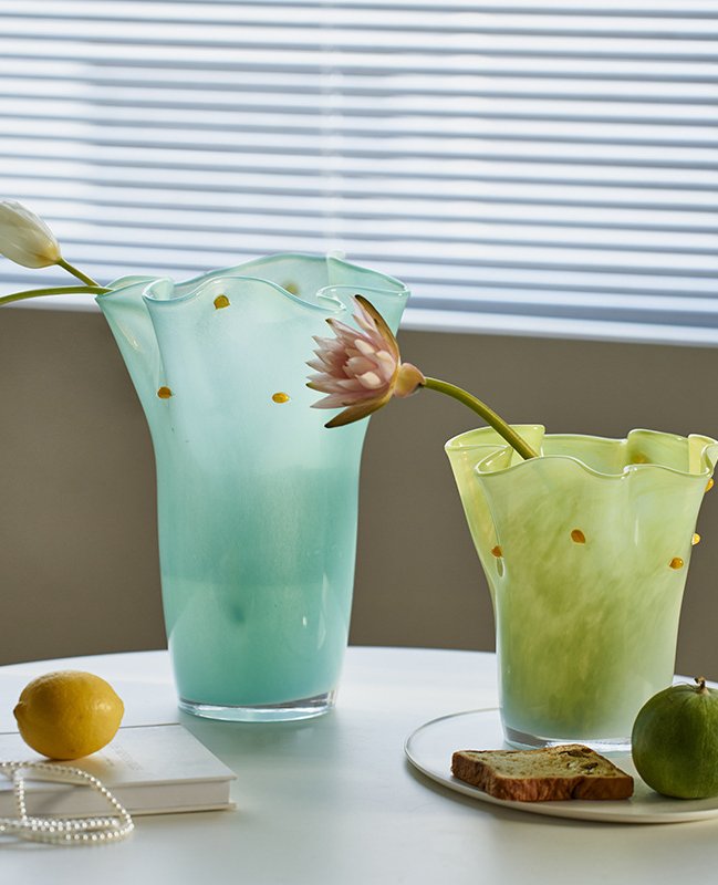 Fun Wavy Rim Handmade Artistic Glass Vase