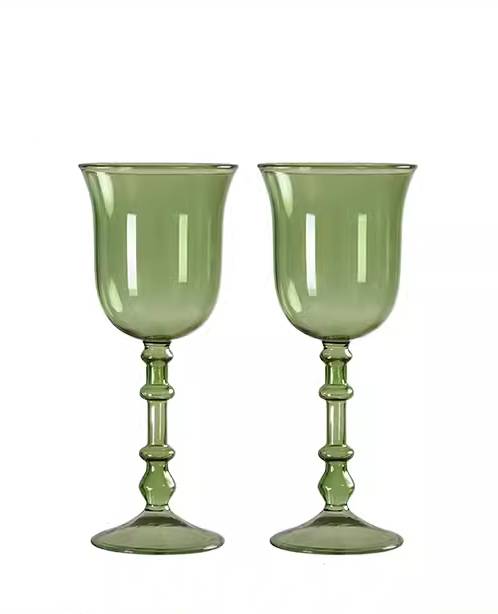 Colored Glass Stemmed Wine Glasses Set of 2