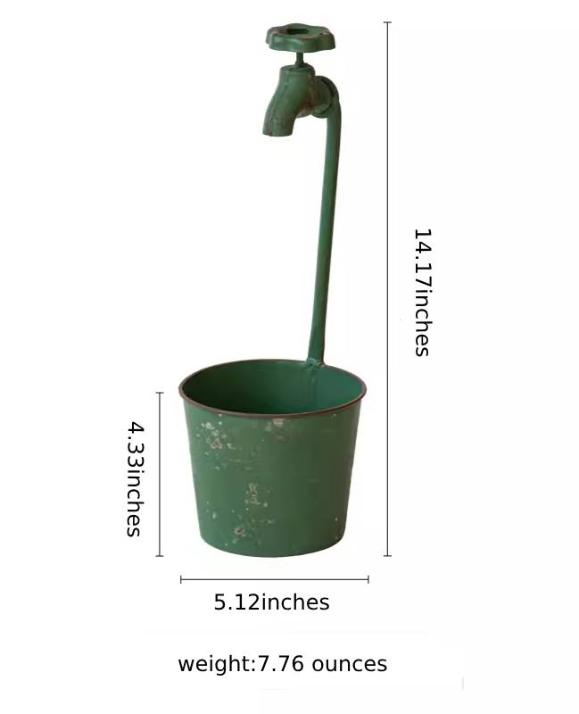 Whimsical Green Faucet Cylindrical Iron Flower Pot
