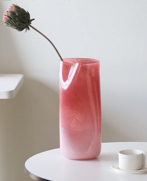 Orange-Pink Gradient Cylindrical Handmade Glass Vase