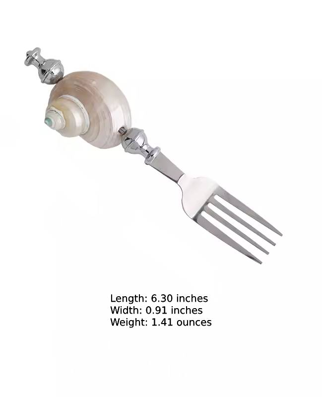 Natural shell handcrafted inlaid dessert spoon and fork