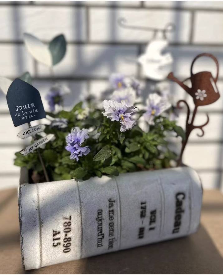 Rustic Iron Book Flower Pot