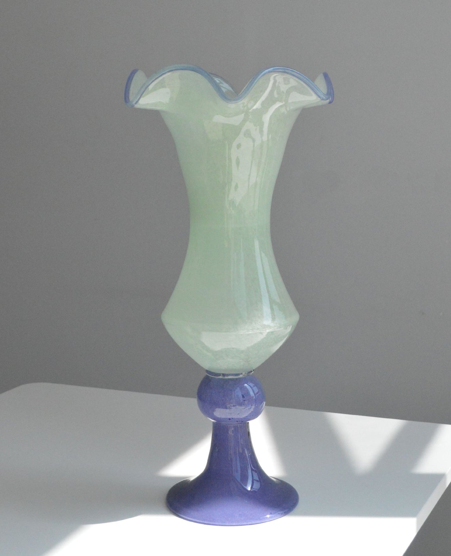 Mint Green Vintage High-Stem Handmade Glass Vase