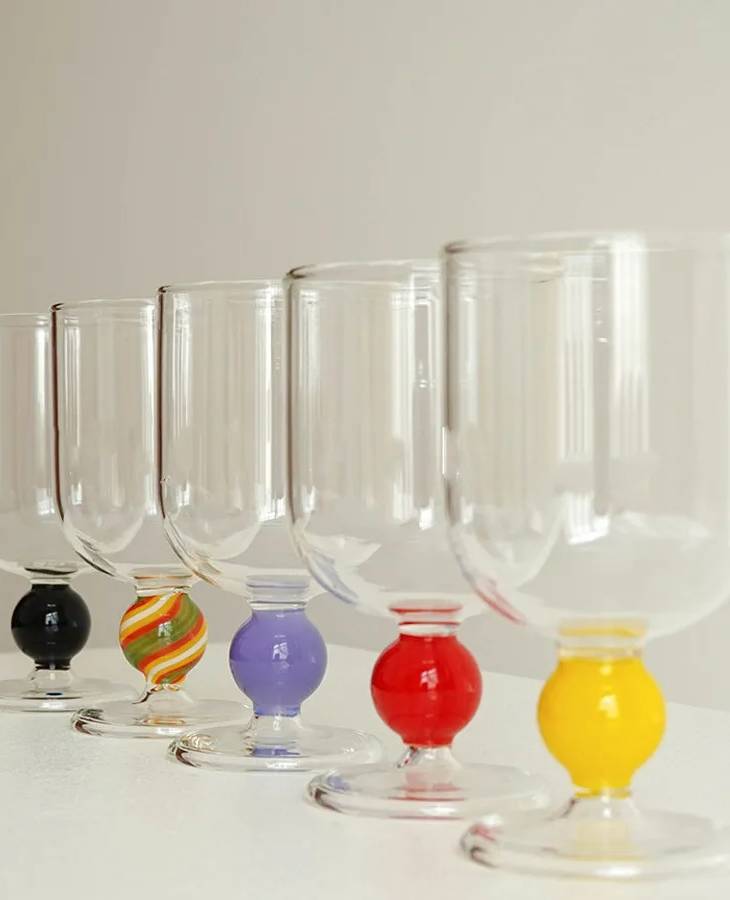 Multi-Color Bead Heat-Resistant Glass Juice and Wine Cup Set of 2