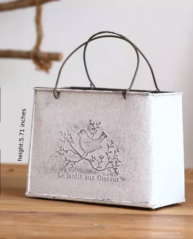 vintage white bird handbag iron flower pot