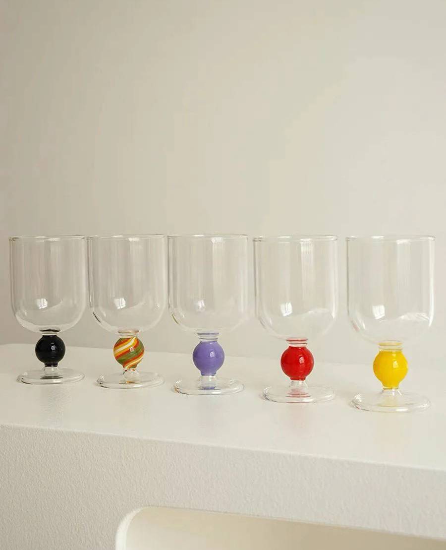 Multi-Color Bead Heat-Resistant Glass Juice and Wine Cup Set of 2