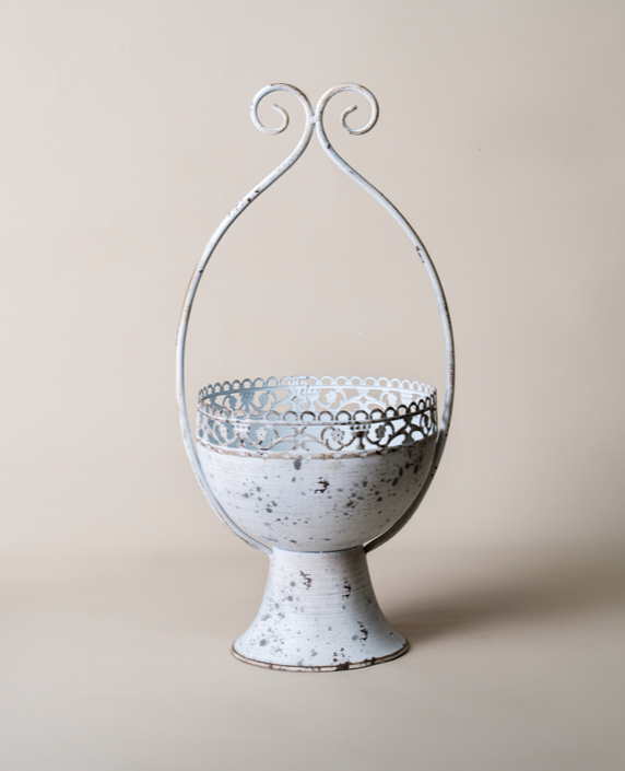 White Vintage Distressed Iron Planter with High Legs