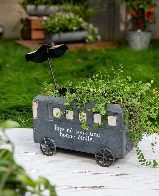 Country Style Vintage Distressed Bus Tin Planter