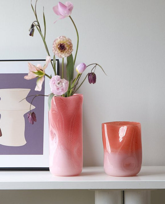 Orange-Pink Gradient Cylindrical Handmade Glass Vase