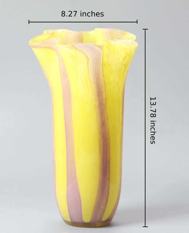 Colored Wavy Rim Vertical Stripe Handmade Glass Vase