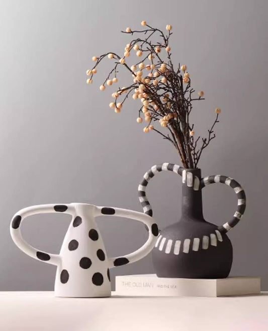 Artistic Hand-Painted White Polka Dot Resin Vase