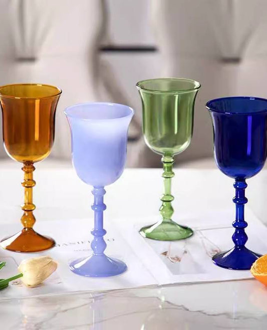 Colored Glass Stemmed Wine Glasses Set of 2