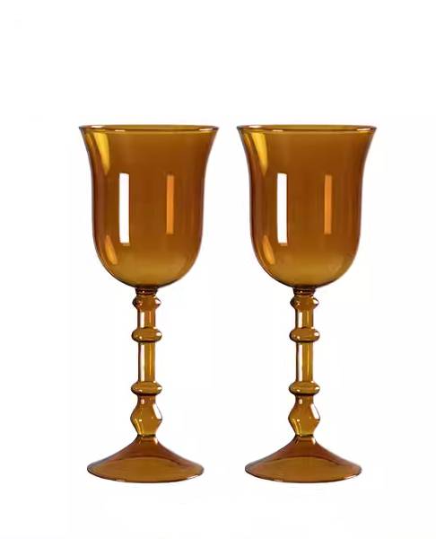 Colored Glass Stemmed Wine Glasses Set of 2
