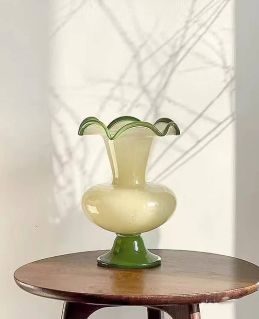 Vintage Jade Green Handcrafted Glass Vase