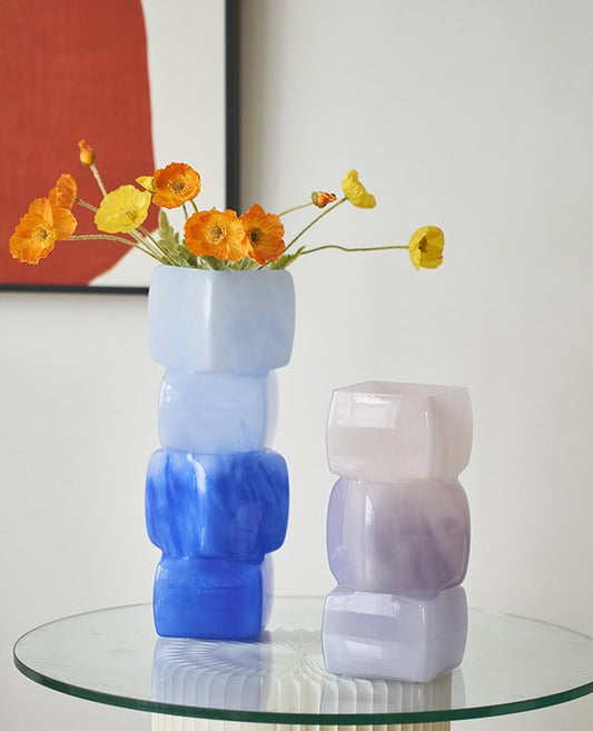 Vintage Style Colorful Geometric Block Vase