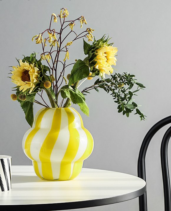 Vintage Style Yellow Striped Handmade Glass Vase