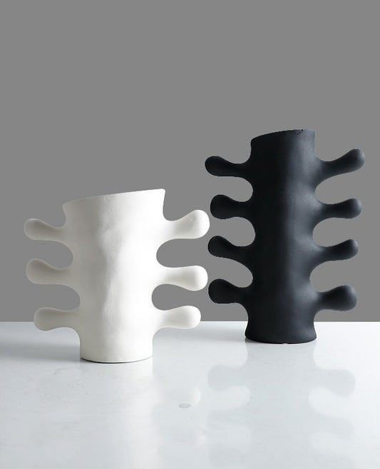 Modern Abstract Black and White Cactus Resin Vase