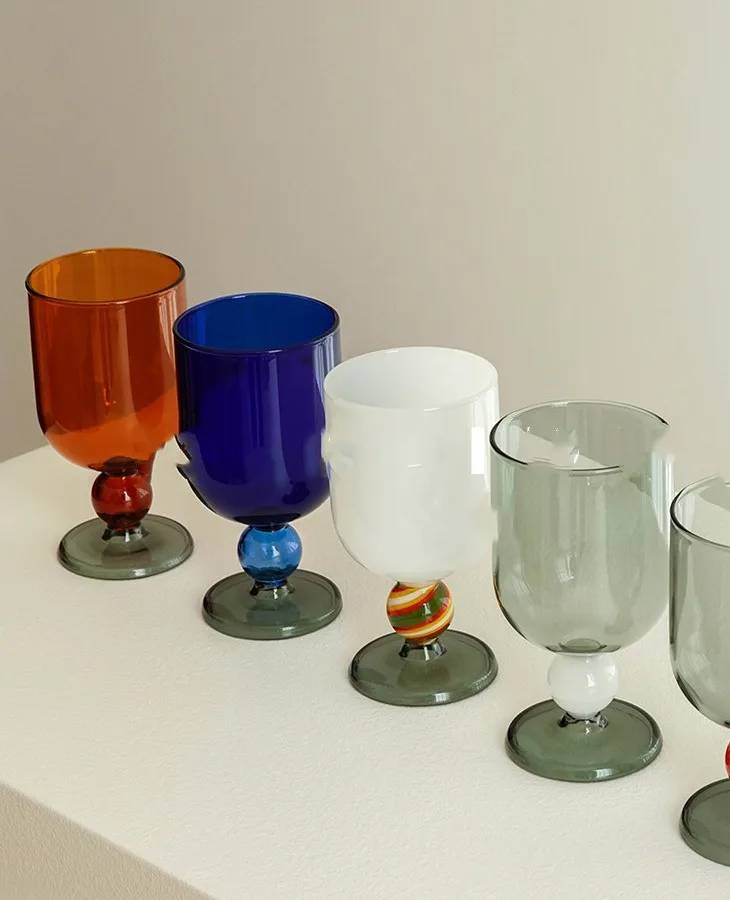 Multi-Color Bead Heat-Resistant Glass Juice and Wine Cup Set of 2